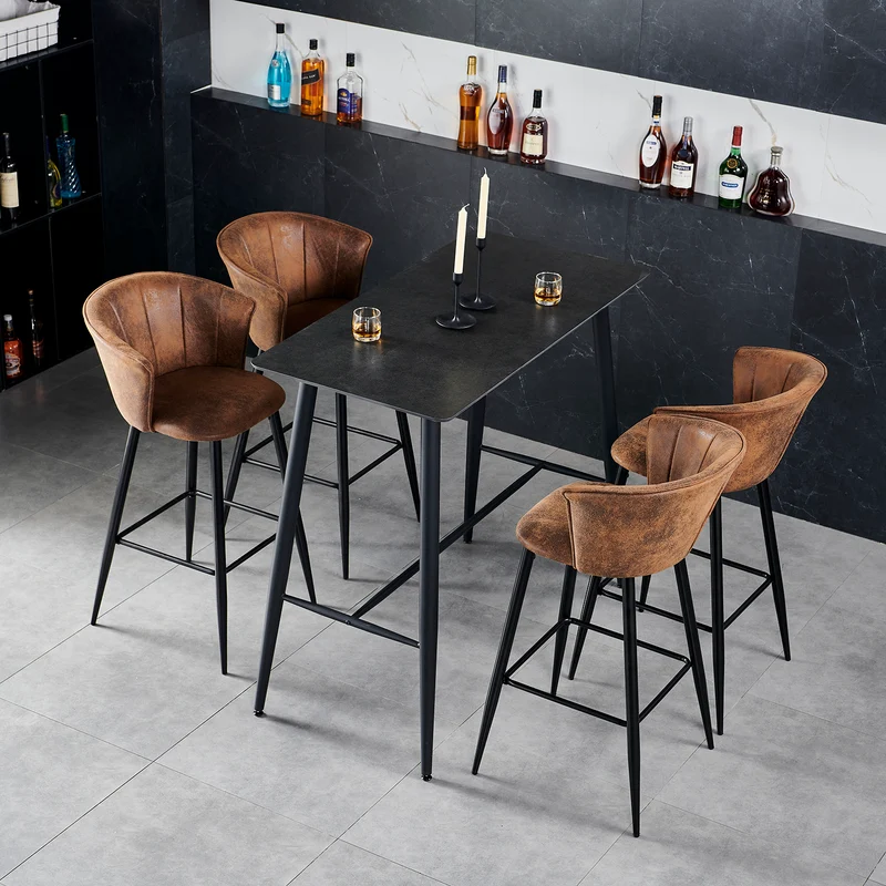 Lot de 6 tabourets de bar industriels avec accoudoirs et dossier en suédine - DONCIC BAR