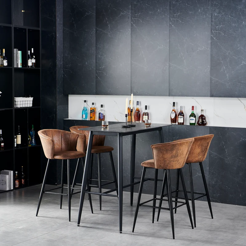 Lot de 6 tabourets de bar industriels avec accoudoirs et dossier en suédine - DONCIC BAR