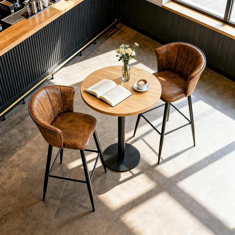 Lot de 6 tabourets de bar industriels avec accoudoirs et dossier en suédine - DONCIC BAR