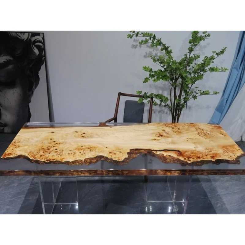 Odyssey White Color Single Wood Slab Epoxy Resin Table