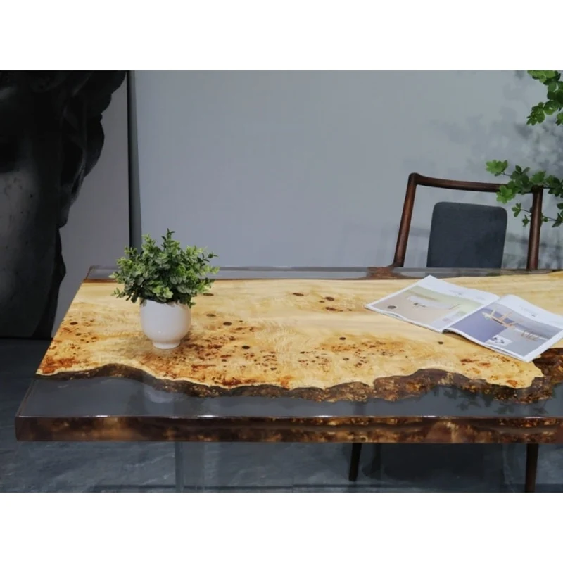 Odyssey White Color Single Wood Slab Epoxy Resin Table
