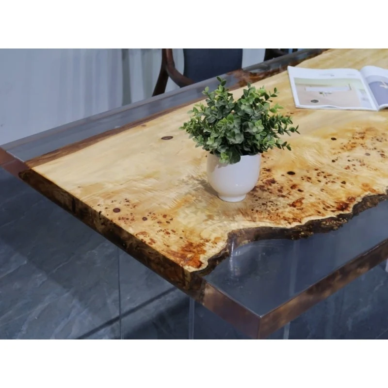 Odyssey White Color Single Wood Slab Epoxy Resin Table