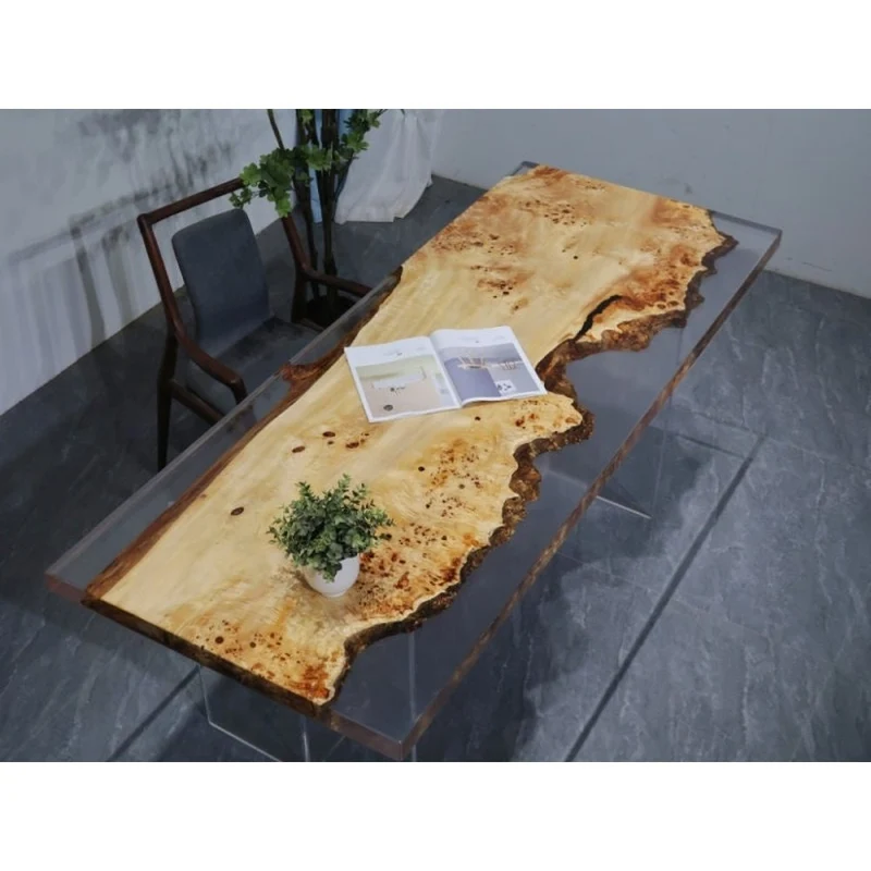 Odyssey White Color Single Wood Slab Epoxy Resin Table
