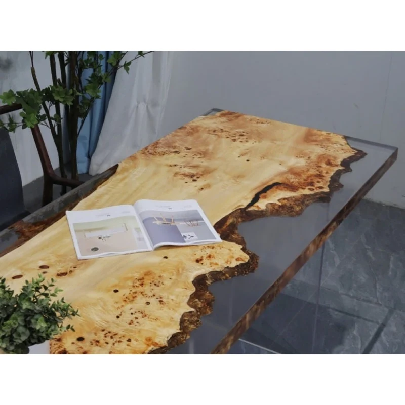 Odyssey White Color Single Wood Slab Epoxy Resin Table