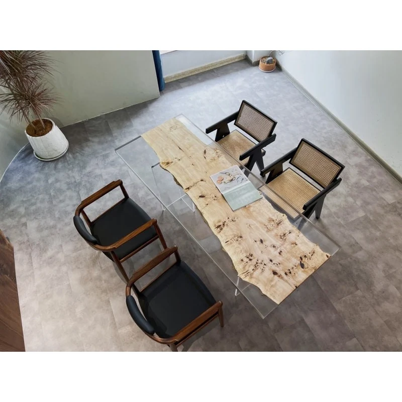 White Color poplar wood Epoxy resin Table