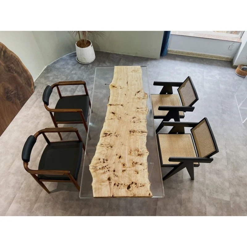 White Color poplar wood Epoxy resin Table