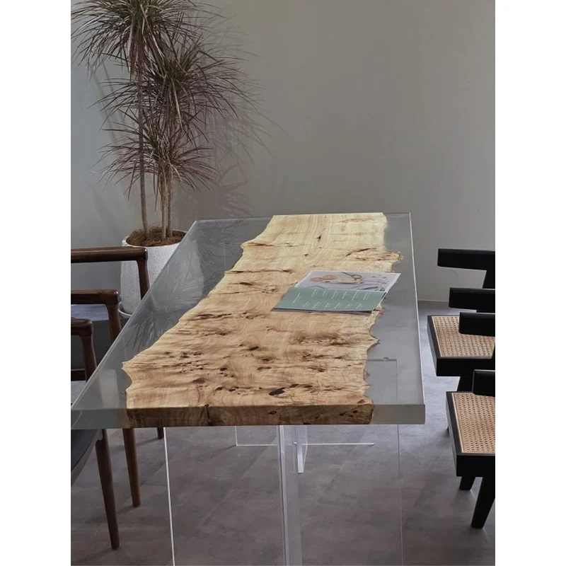 White Color poplar wood Epoxy resin Table