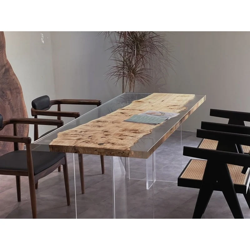 White Color poplar wood Epoxy resin Table