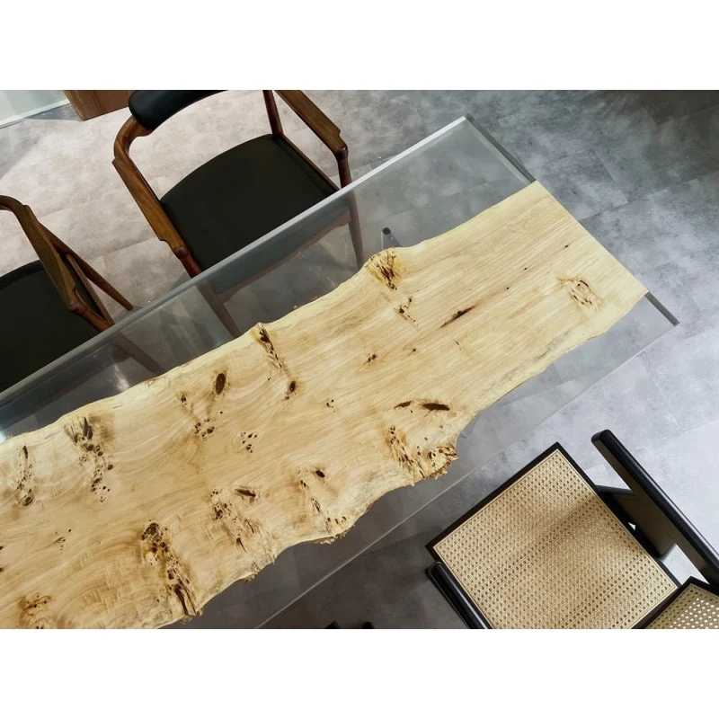 White Color poplar wood Epoxy resin Table