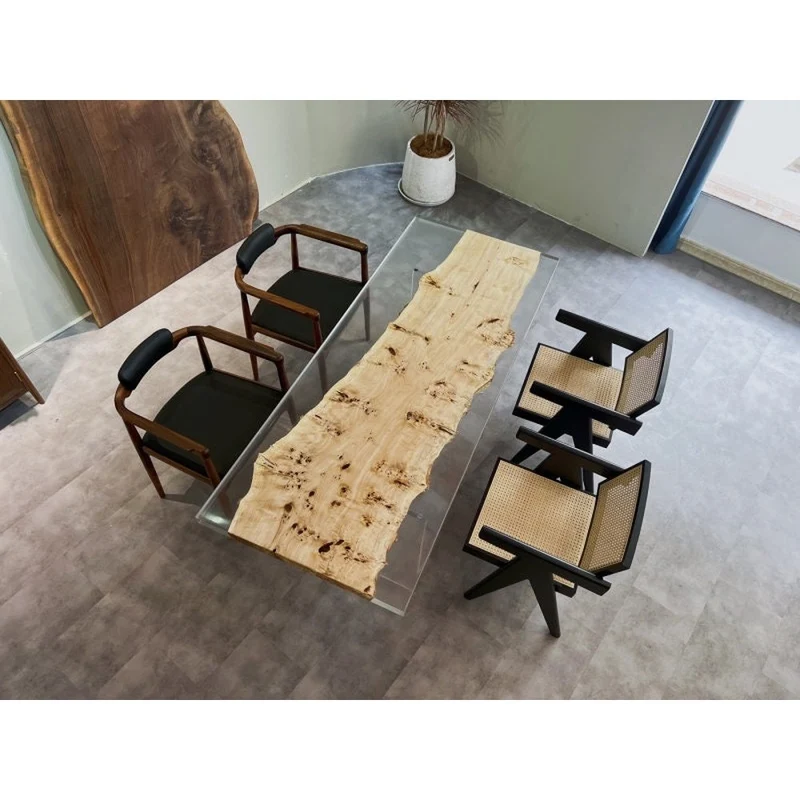 White Color poplar wood Epoxy resin Table