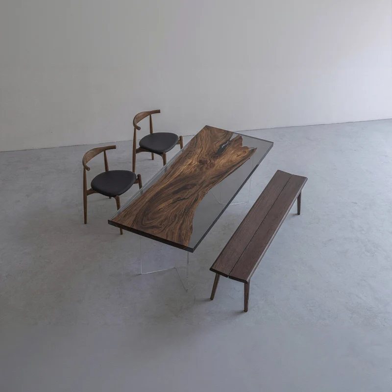 One-Piece Wood Monkey Pod Resin Table