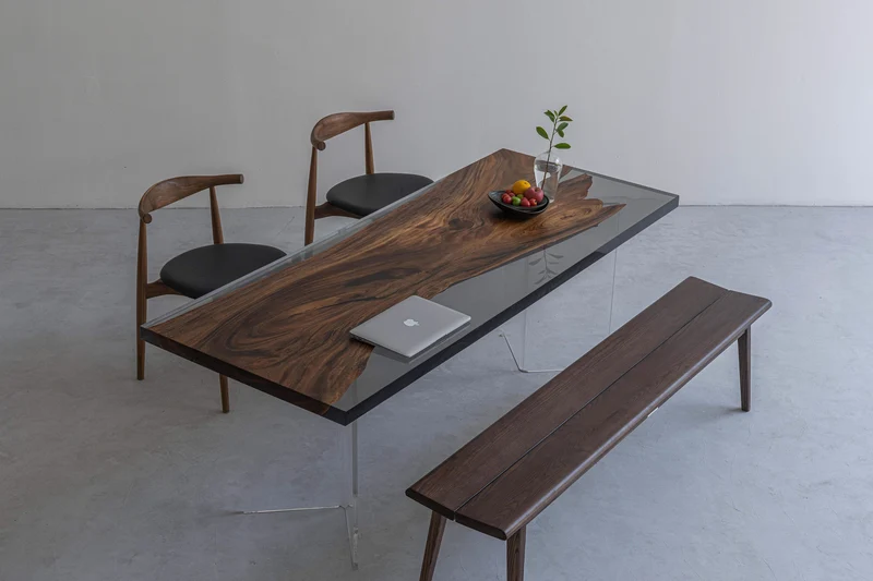 One-Piece Wood Monkey Pod Resin Table