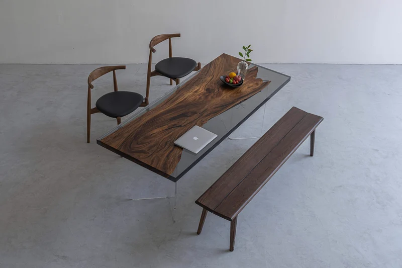 One-Piece Wood Monkey Pod Resin Table