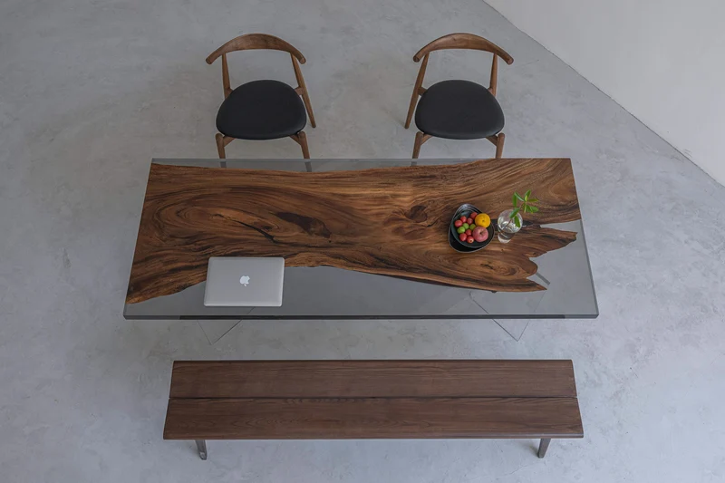 One-Piece Wood Monkey Pod Resin Table