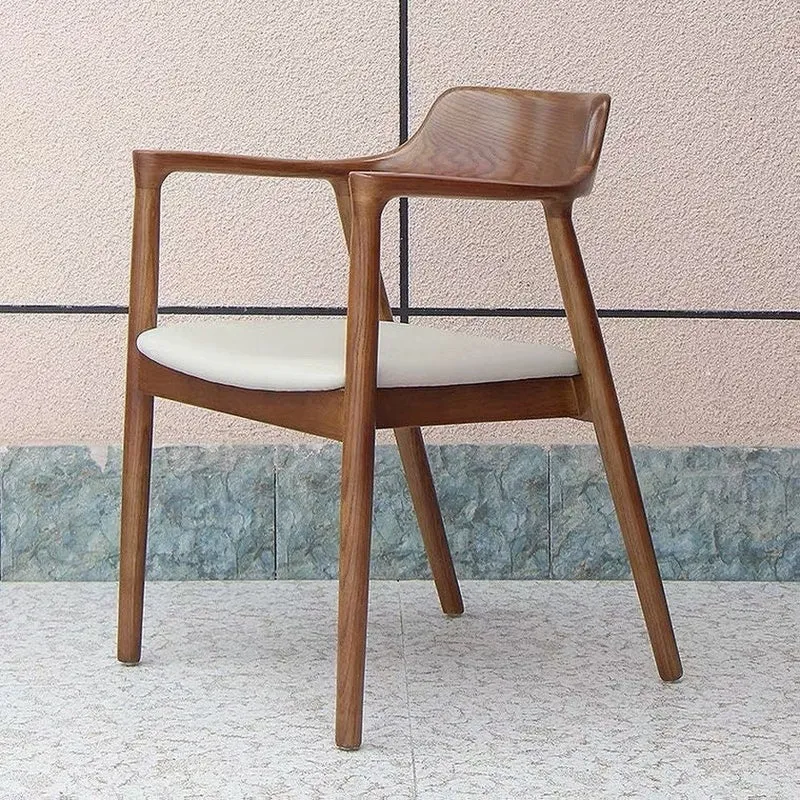 Japandi White Ash Wood Modern Dining Arm Chair