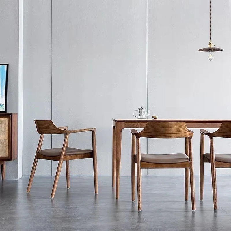 Japandi White Ash Wood Modern Dining Arm Chair