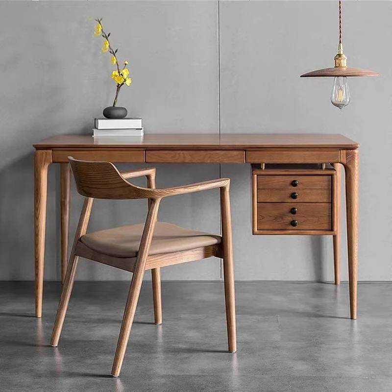 Japandi White Ash Wood Modern Dining Arm Chair