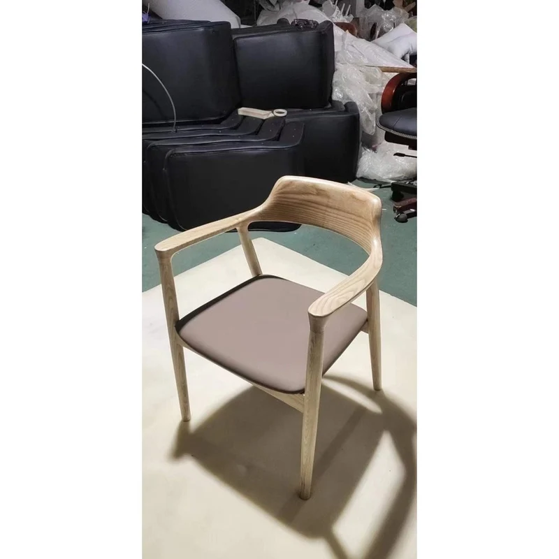 Japandi White Ash Wood Modern Dining Arm Chair
