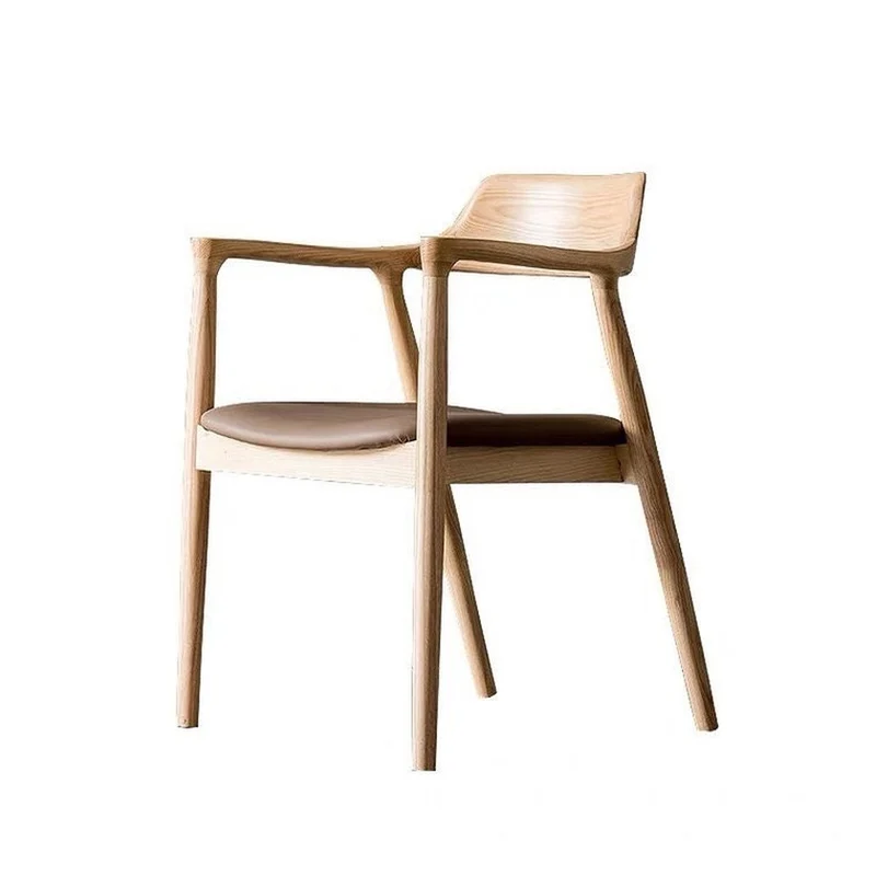 Japandi White Ash Wood Modern Dining Arm Chair