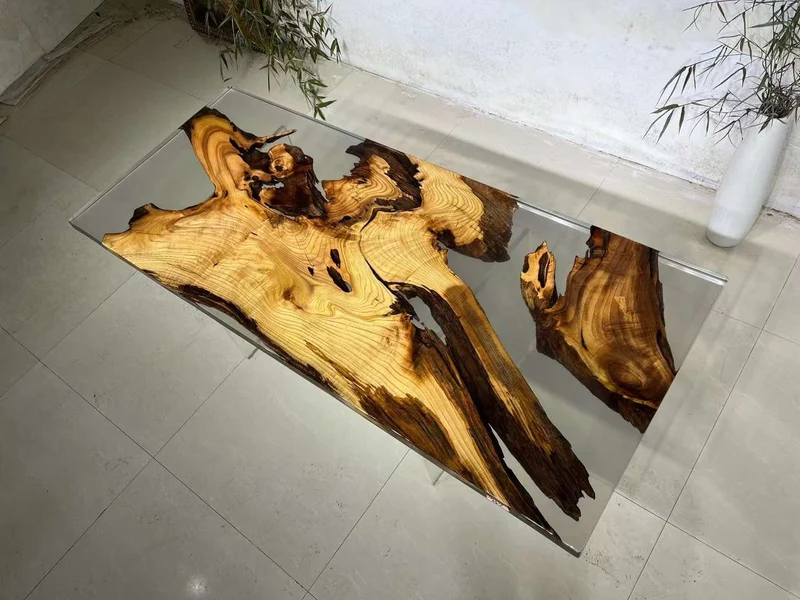 Cypress Camphor Wood Table with Clear Epoxy Resin