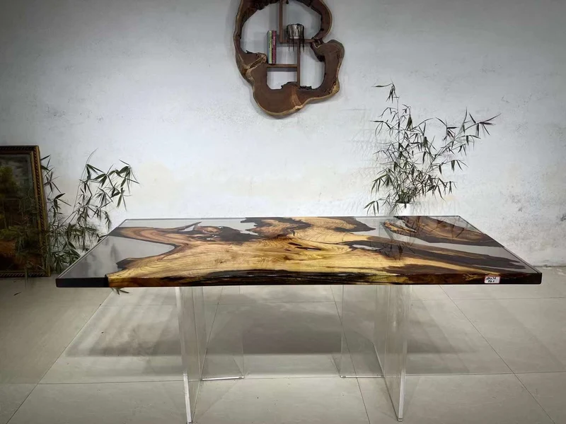 Cypress Camphor Wood Table with Clear Epoxy Resin
