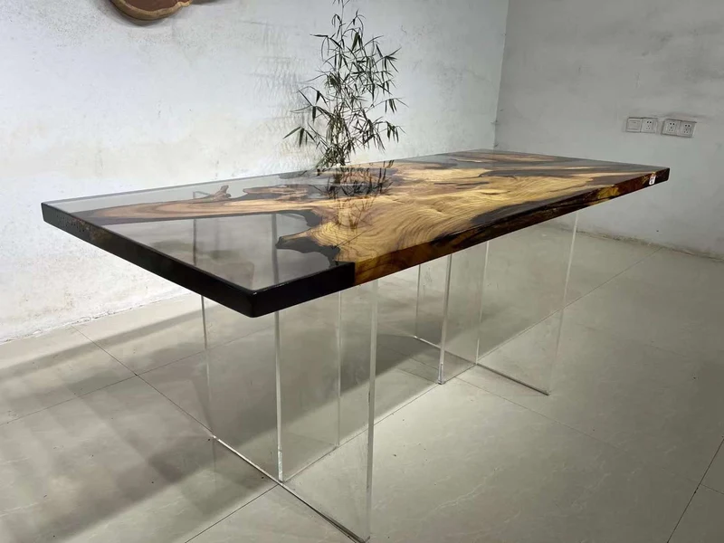 Cypress Camphor Wood Table with Clear Epoxy Resin