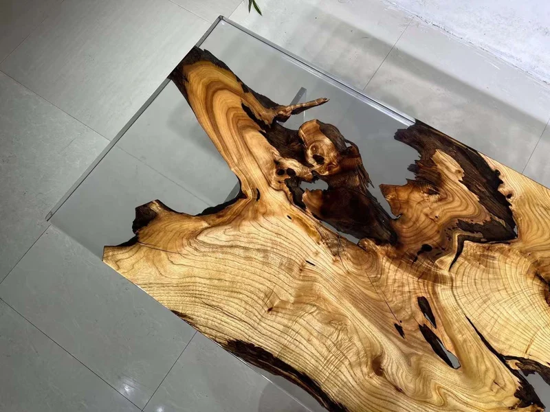 Cypress Camphor Wood Table with Clear Epoxy Resin