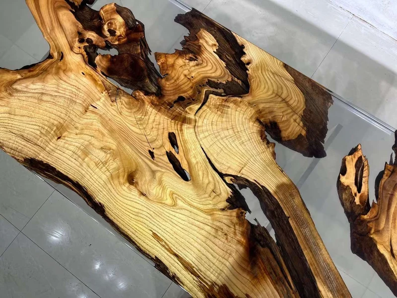 Cypress Camphor Wood Table with Clear Epoxy Resin