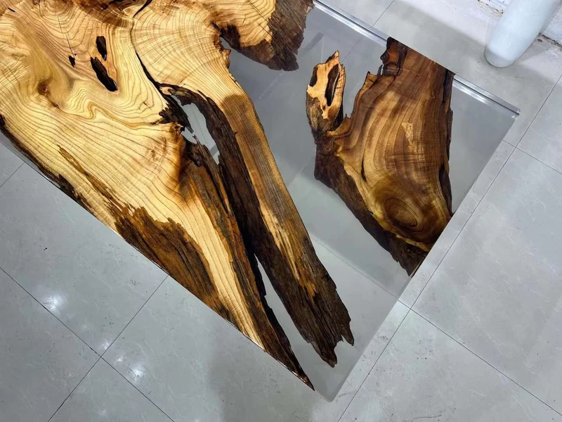 Cypress Camphor Wood Table with Clear Epoxy Resin