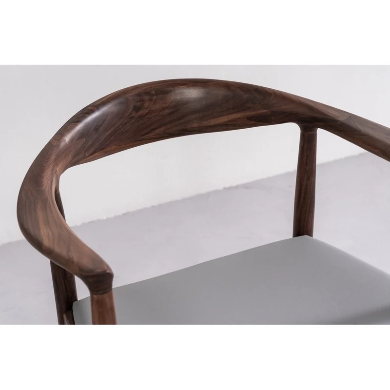 Mid Century Modern Solid Black Walnut Chair with Leather