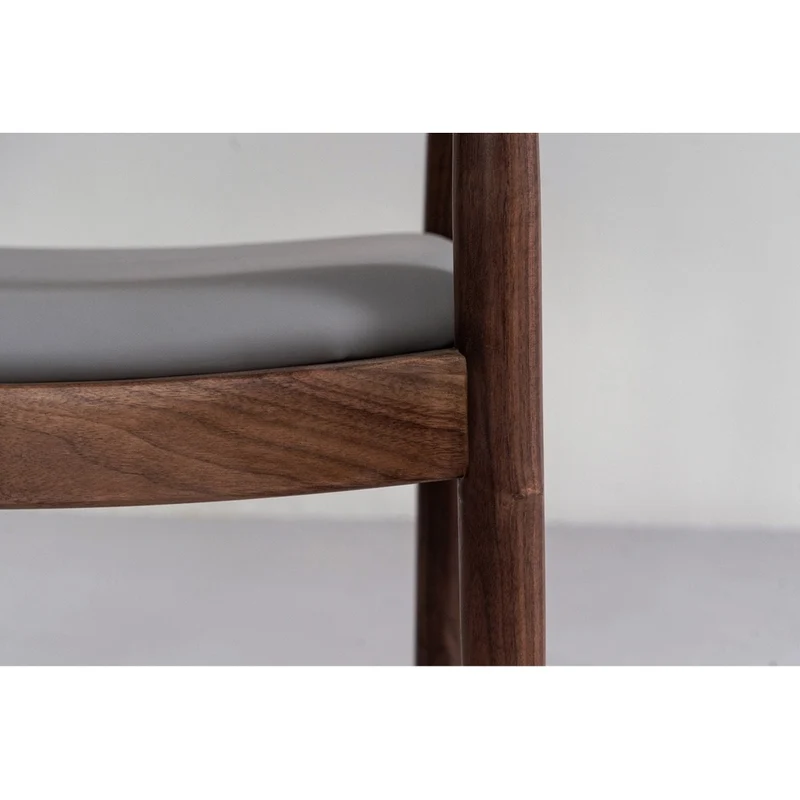 Mid Century Modern Solid Black Walnut Chair with Leather