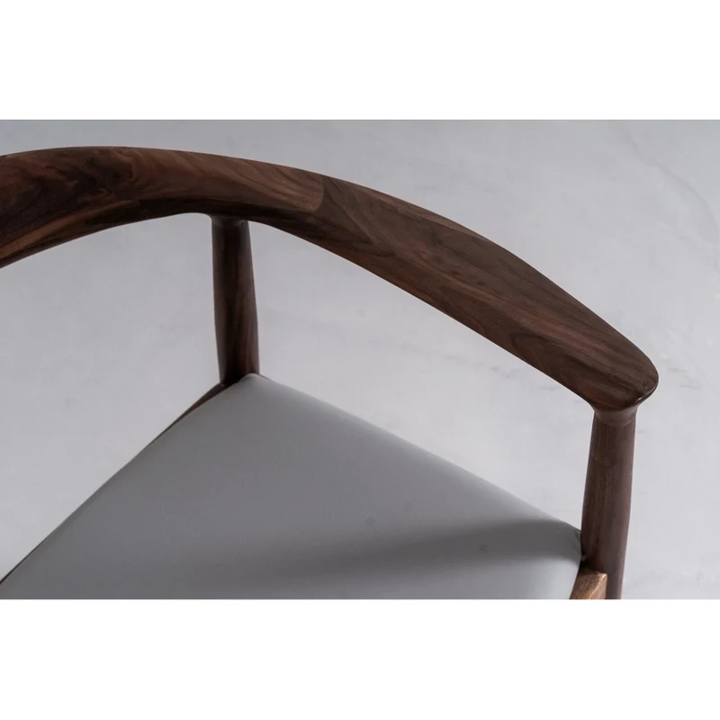 Mid Century Modern Solid Black Walnut Chair with Leather