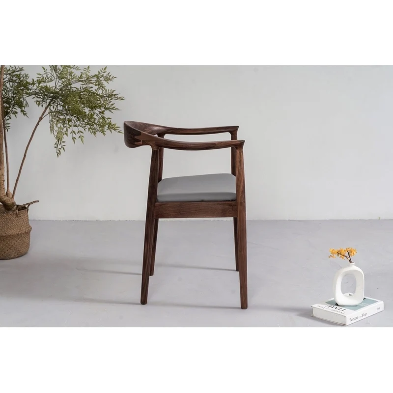 Mid Century Modern Solid Black Walnut Chair with Leather