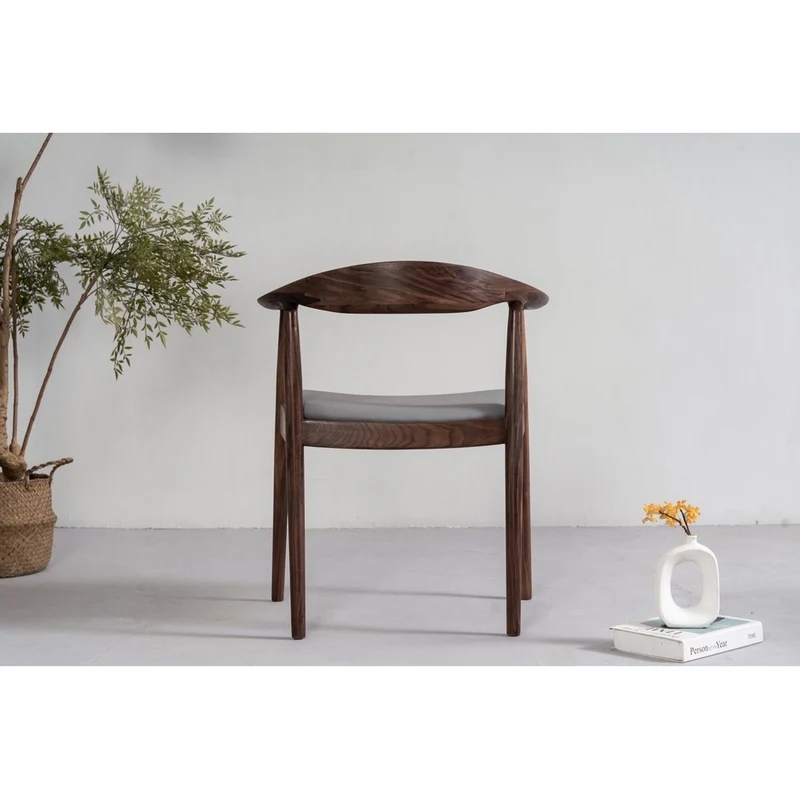 Mid Century Modern Solid Black Walnut Chair with Leather