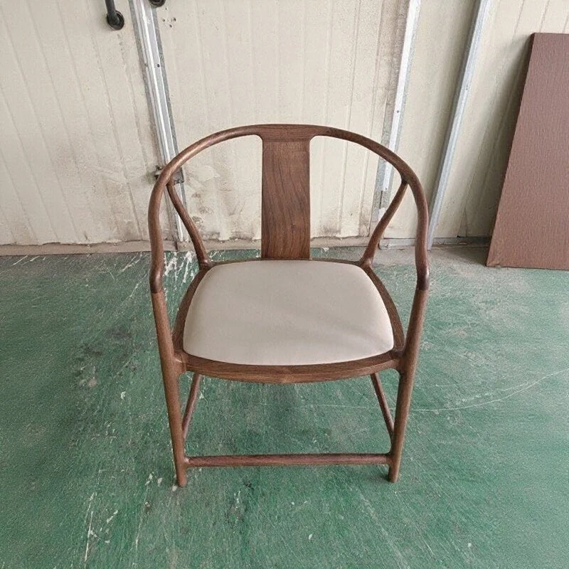 Ming-Style Horseshoe Back Walnut Wood Armchair