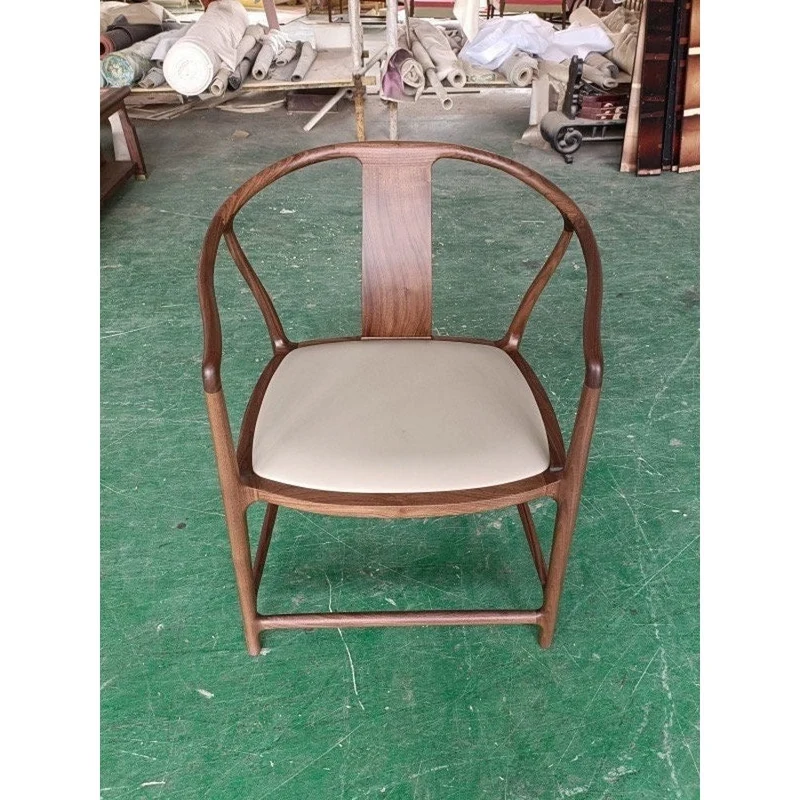 Ming-Style Horseshoe Back Walnut Wood Armchair