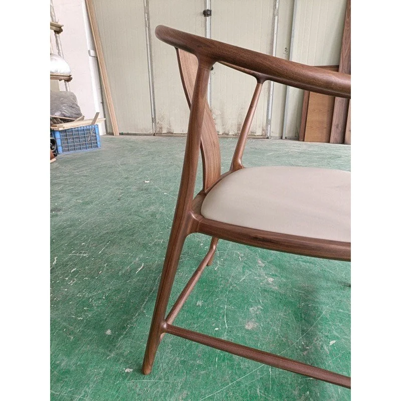 Ming-Style Horseshoe Back Walnut Wood Armchair