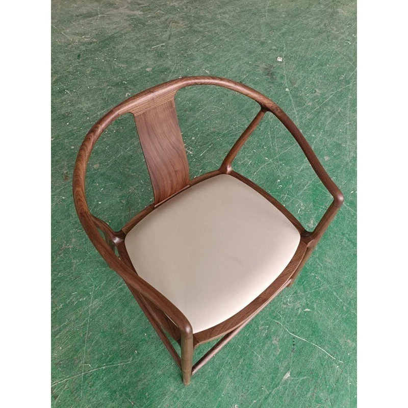 Ming-Style Horseshoe Back Walnut Wood Armchair