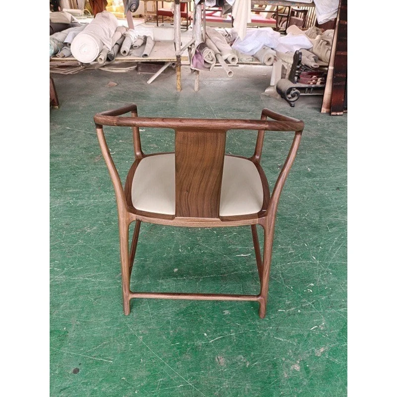 Ming-Style Horseshoe Back Walnut Wood Armchair