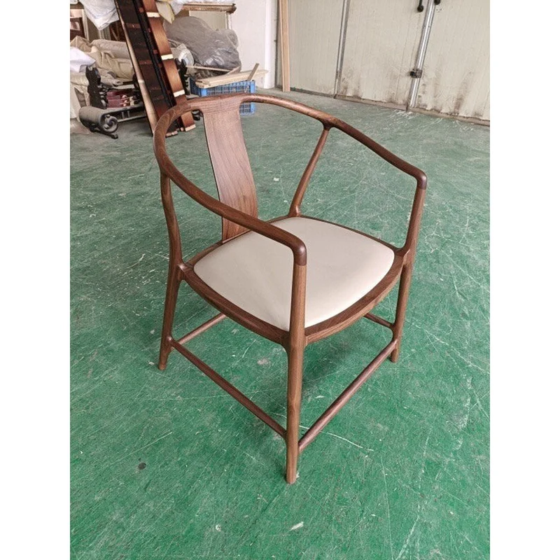 Ming-Style Horseshoe Back Walnut Wood Armchair