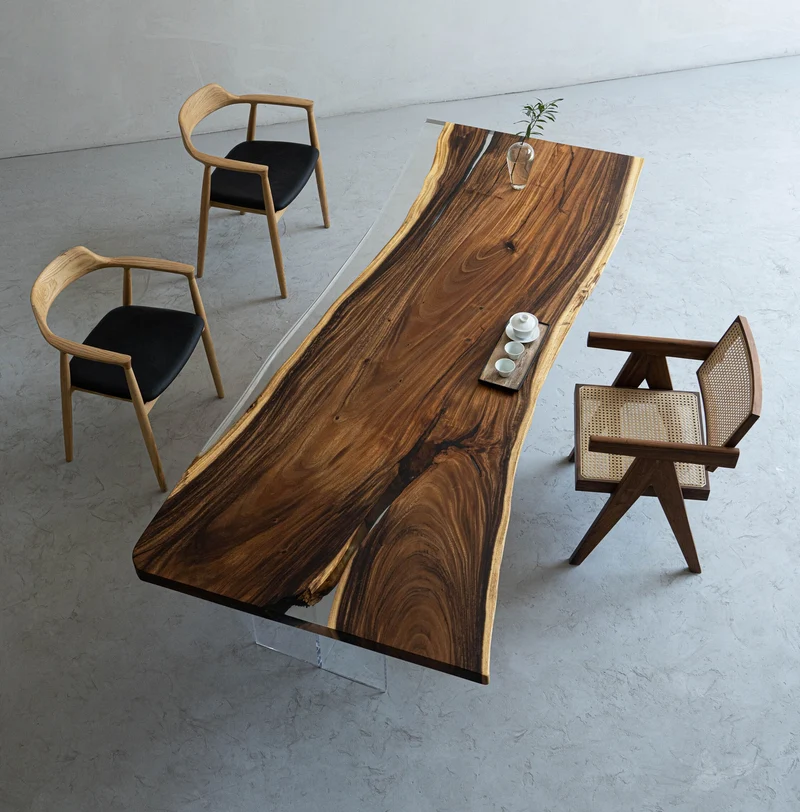 Live Edge Single Wood Slab Rectangle Epoxy Resin Table