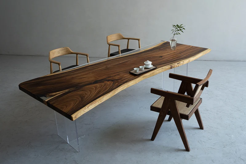 Live Edge Single Wood Slab Rectangle Epoxy Resin Table