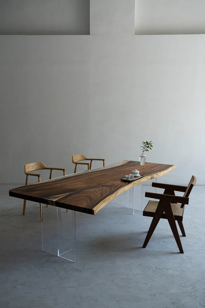 Live Edge Single Wood Slab Rectangle Epoxy Resin Table