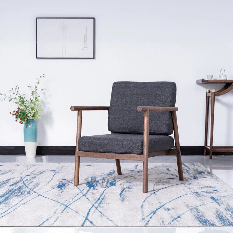 Fabric Lounge Black Walnut Wood Chair
