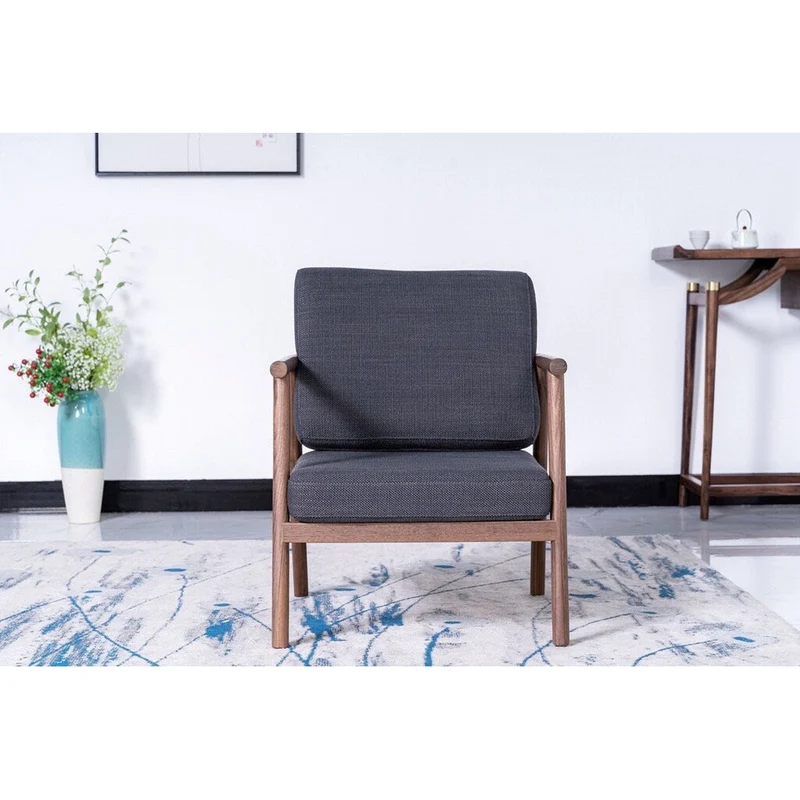 Fabric Lounge Black Walnut Wood Chair