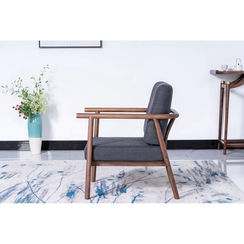 Fabric Lounge Black Walnut Wood Chair