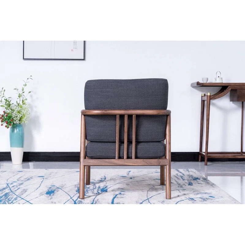 Fabric Lounge Black Walnut Wood Chair
