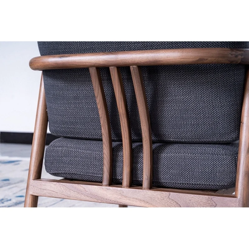 Fabric Lounge Black Walnut Wood Chair