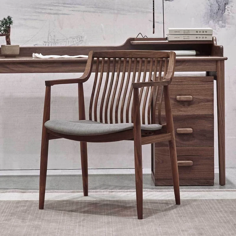 Vintage Solid Walnut Wood Slatted Back Armchairs