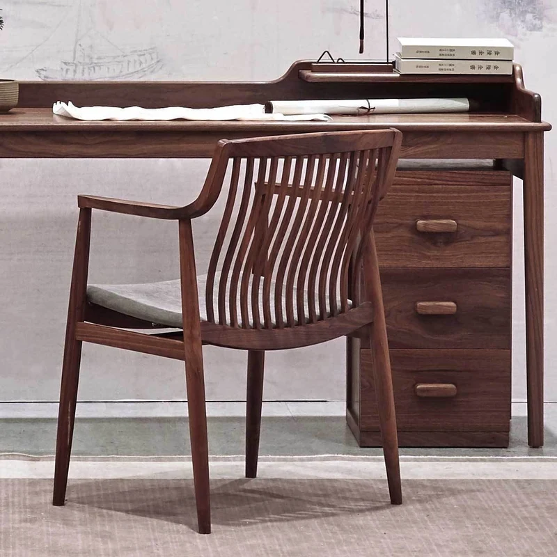Vintage Solid Walnut Wood Slatted Back Armchairs
